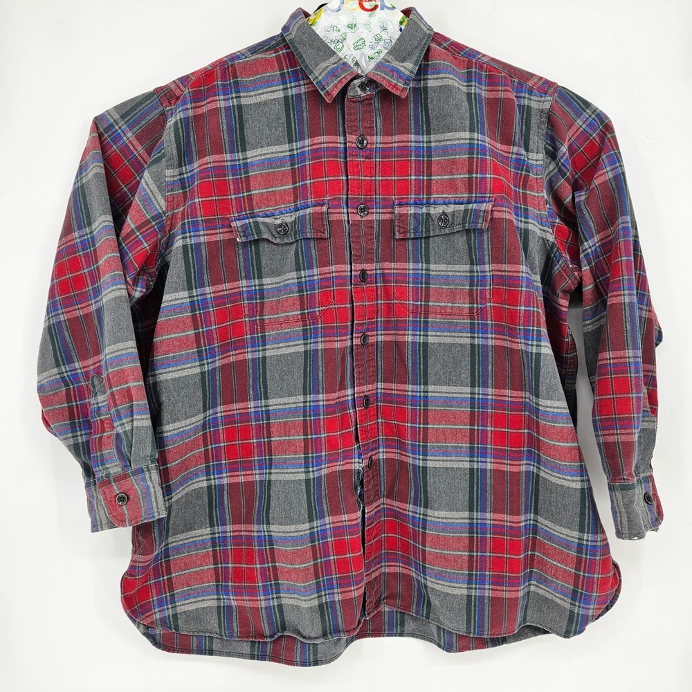 Vintage LL Bean Shirt Mens XXL Button Up Flannel Plaid Long Sleeve FLAWS‎